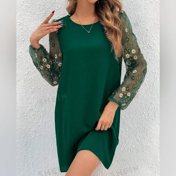 SHEIN | Dresses | Brand New Never Worn Green Polyester Dress With Floral Embroidery Mesh Sleeves | Poshmark SHEIN | Dresses | Brand New Never Worn Green Polyester Dress With Floral Embroidery Mesh Sleeves | Poshmark